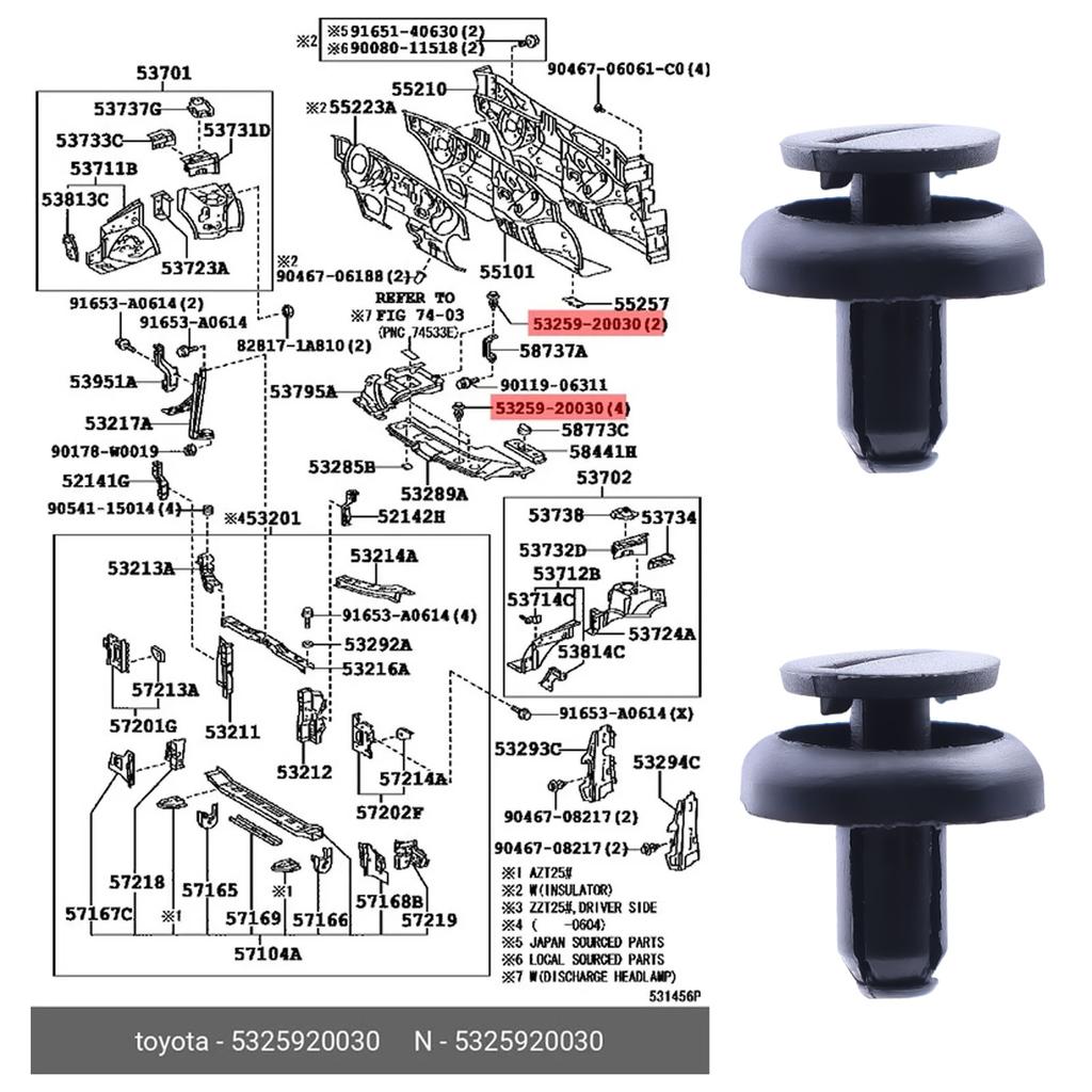 Plastic Trim Clips for Radiator Shields Engine Covers 53259-20030 FOR Toyota Yaris/Vitz RAV4 Corolla Camry Avensis Prius