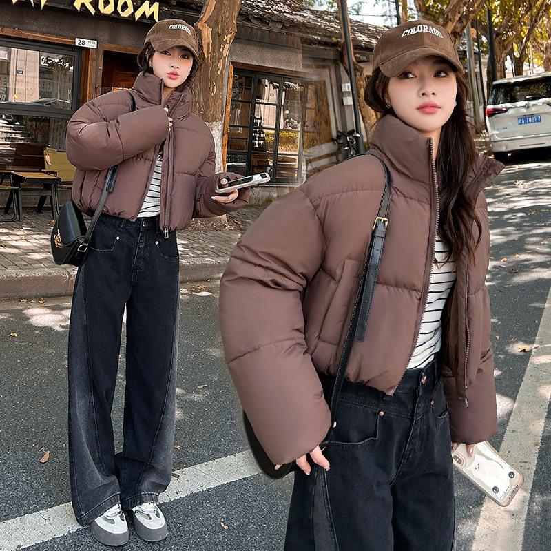 Wind high waist down cotton clothes fluffy women's clothing new fashion stand-up collar zipper pocket elastic hem cotton-padded clothes women