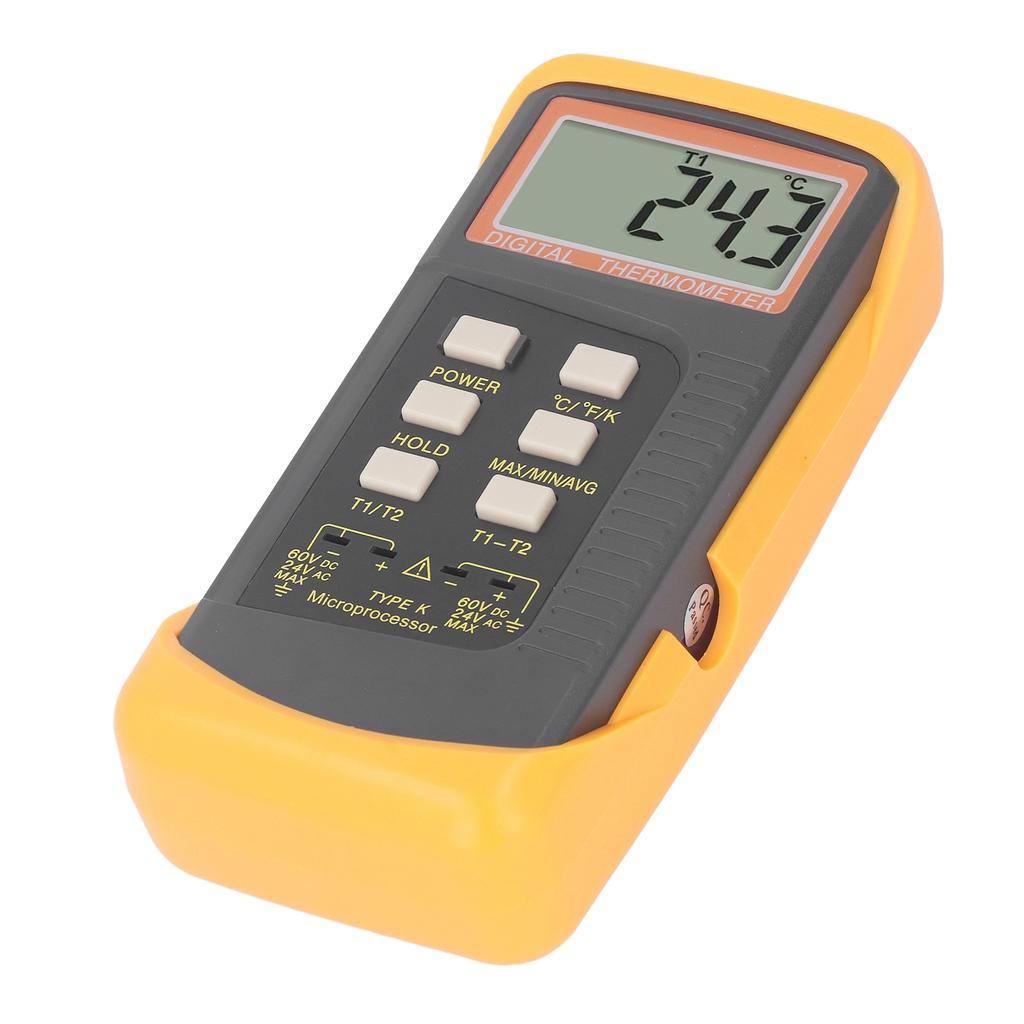 K Type Thermocouple Thermometer Dual Channel LCD Temperature Meter with 4 Probes DC60V AC24V Input