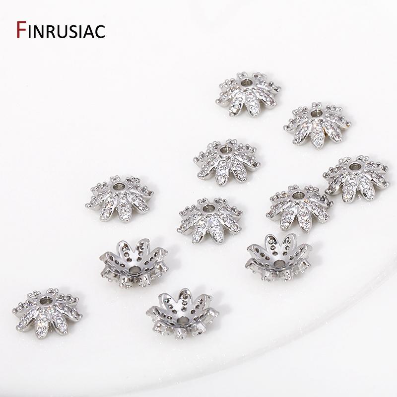 18K Gold Plated Brass Snowflake Bead End Caps,Inlaid Zircon Flower Bead Caps For DIY Bracelet Necklace Making Supplies Findings