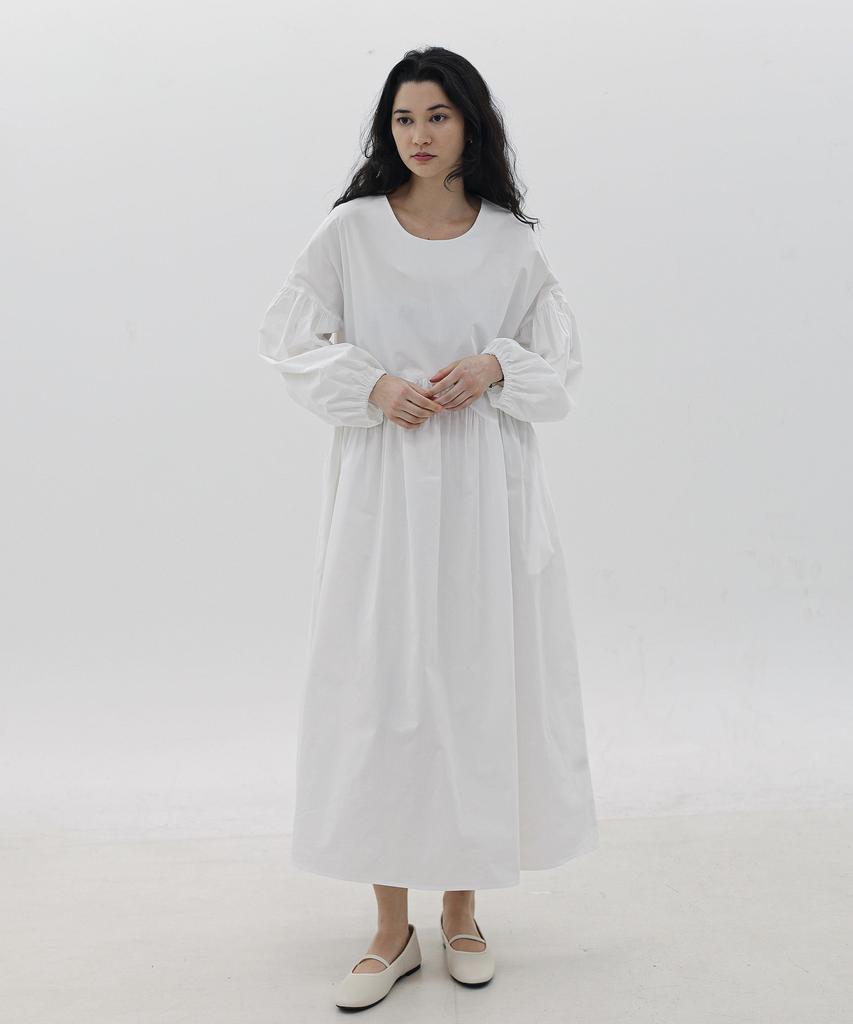 Keullaepeu Wave Puff Cotton Dress_Ivory