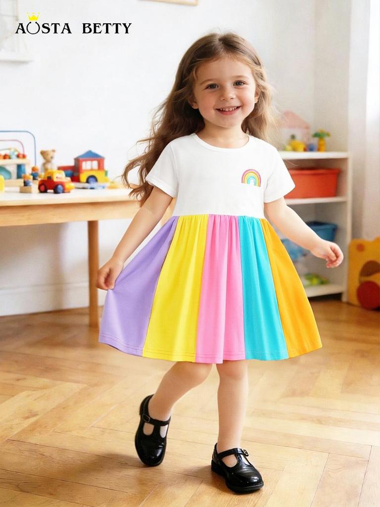 European-Style Rainbow Print Toddler Princess Summer Dresses