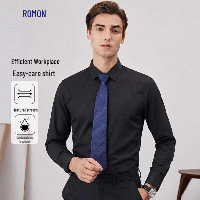 Rommon Men's Long-Sleeve Solid Color Business Casual Shirt