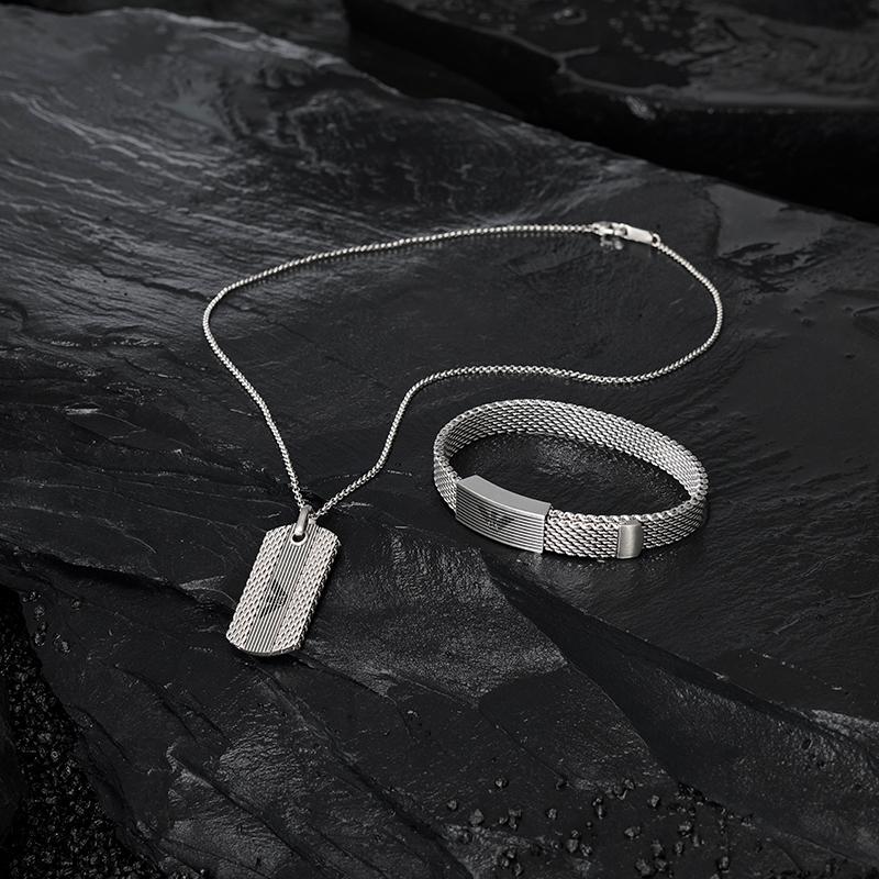 Emporio Armani Eagle Logo Series Plaque Cool Light Luxury Stainless Steel Necklace Unisex Necklace Silver EGS3149040