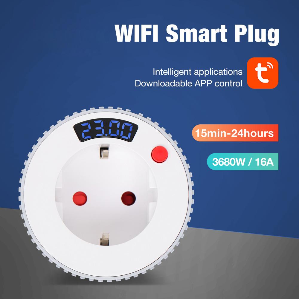 Tuya WiFi Smart Plug Digital Display Countdown Timer Socket Rotary Timing Control Switch Outlet 15mins-24h 1m-23h59min EU Plug