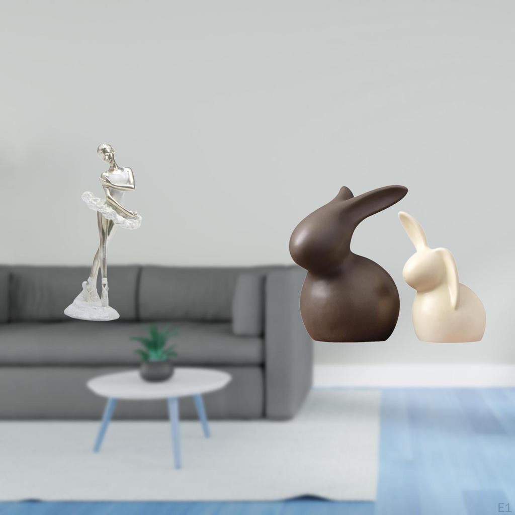 Graceful Dancing Girl And Bunny Ceramic Figurine Set Modern Art Sculpture for Bedroom Office