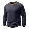Mens Long Sleeve Round Neck Basic Color Block T Shirt