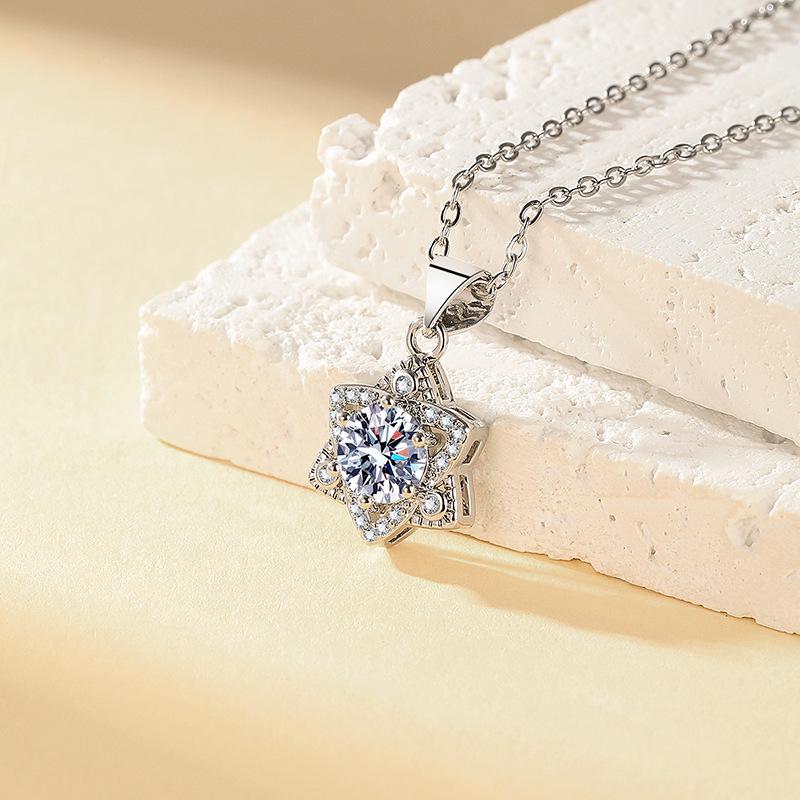 New Zirconia Flower Earrings & Hexagram Necklace: Japanese-Korean Style