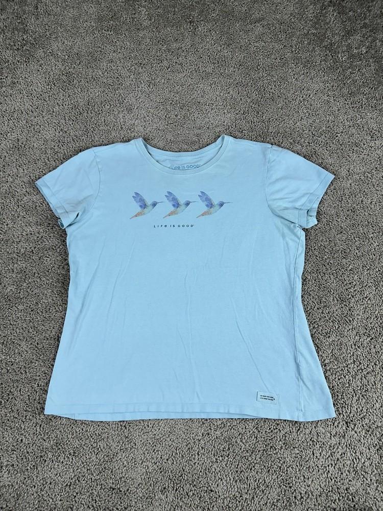 Life Is Good ; Women’s Large Blue Hummingbird Birds Graphic Outdoor Tee Unisex T-Shirt M