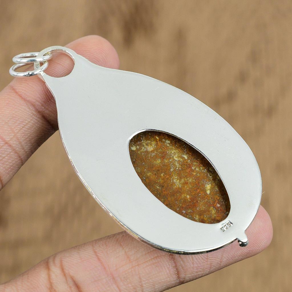 925 Sterling Silver Polka Dot Agate Gemstone Artisan Wedding Mother Boho Pendant