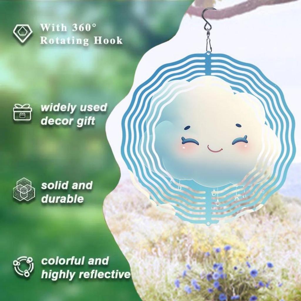 Metal Windmill Garden Decor with Mood Cloud Design Two Way Rotating Spiral Wind Chime Outdoor Hanging Art No Power Required Easy Install