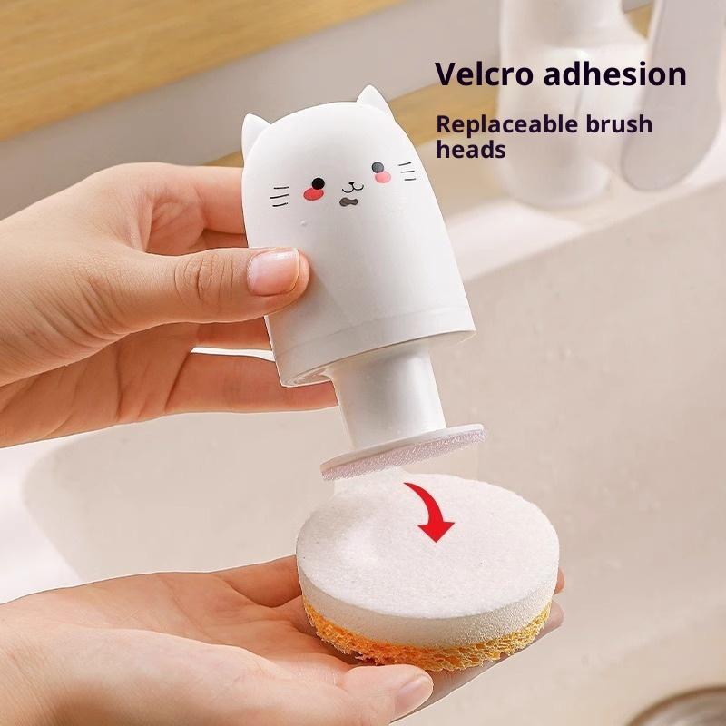 Cute Cat Kitchen Bru Sponge Dishcloth Pot Brush Wood Pulp Cotton Magic Cleaner Brush Special Tool For Kitchen Burning