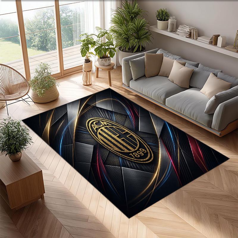 Tappeto in Flanella Stampato AC Milan Antiscivolo Morbido Poliestere Tappeto per Pavimento Tappetino Decorativo da Interno per Camera da Letto Soggiorno Divano Sala Giochi Decorazione Casa