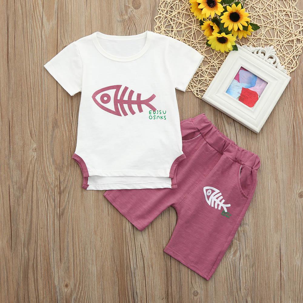 Buy Toddler Baby Boys Fish Bone Print Short Sleeve Tshirt Tops Pants