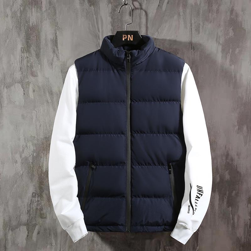 Vest Men's Winter Stand-up Collar Trend Vest Waistcoat Solid Color Men's Thick Jacket Warm Sleeveless Cotton Coat