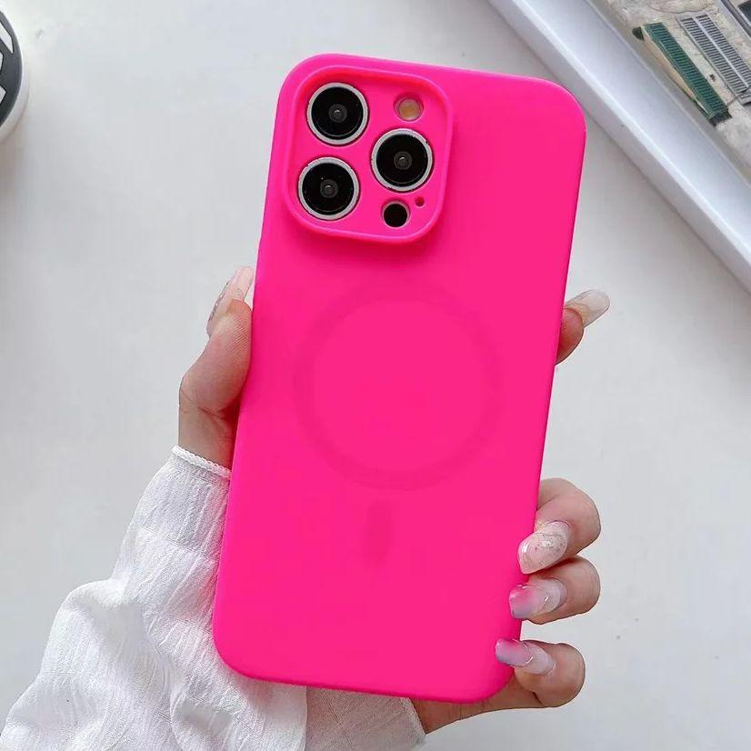 Custodia Magnetica Fluorescente Luminosa in Silicone Liquido per Magsafe per iPhone 17 Air 16 15 14 13 Pro Max Copertura Ricarica Wireless