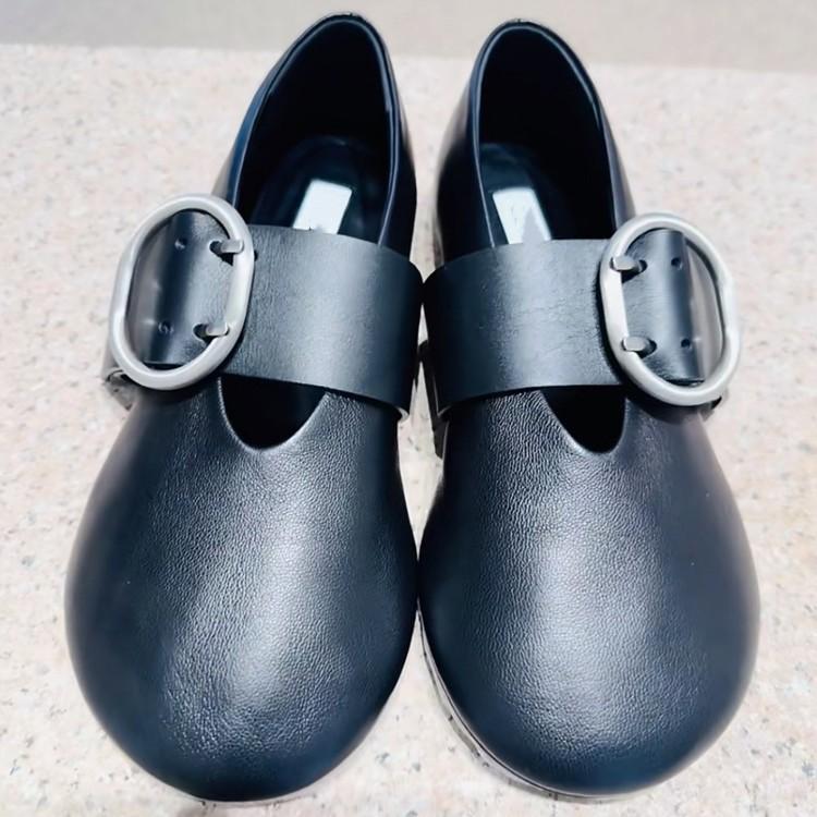 New Big Head Shoes Women's Retro British Style Small Leather Shoes Belt Buckle Casual Single Shoes