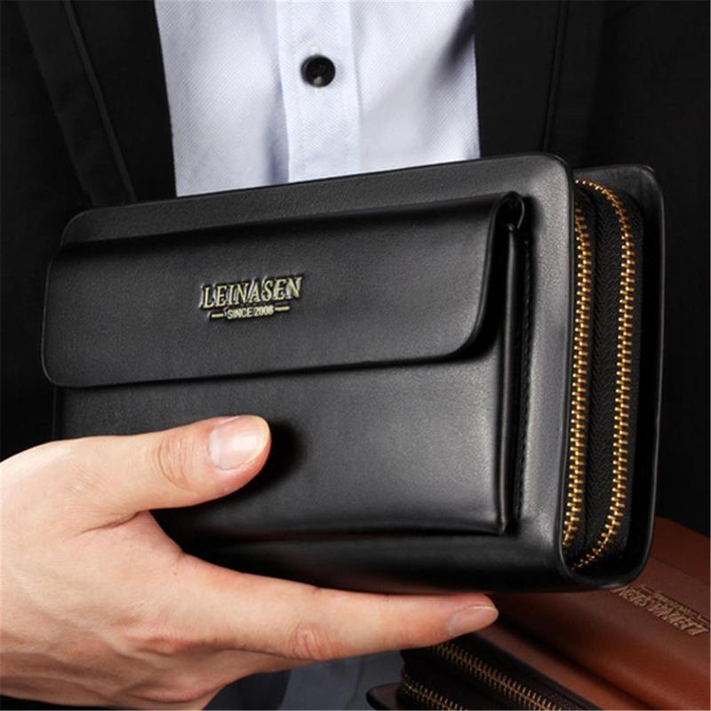 WEIXIER Men Wallets with Coin Pocket Zipper Double Zipper Male Wallet Long Large Men Purse Coin Clutch Bag Black Business
