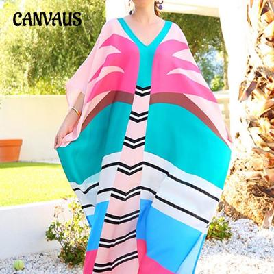 Women's Rainbow Stripe Printed Beach Cover Up Sexy Loose Holiday Sun Shirt Bikini Cover Up