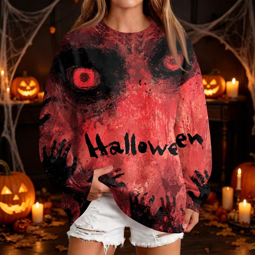 Women's Fashion Casual Halloween Print Round Neck Sweatshirt