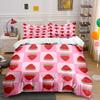 Cute Watermelon Slices On Pink Checkerboard 3Pcs Bedding Set Duvet Cover Pillowcase Set For Summer & Fruit Lovers Bedroom Decor