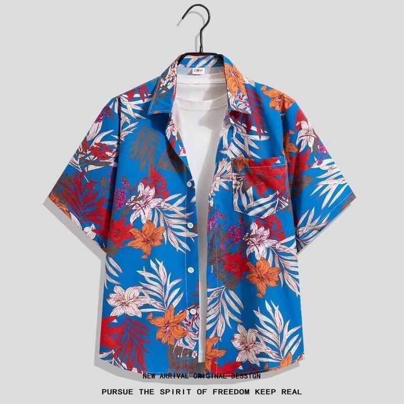 Men's Seaside Floral Hawaiian Shirt & Beach Shorts Set - Cool, Loose Fit for Summer