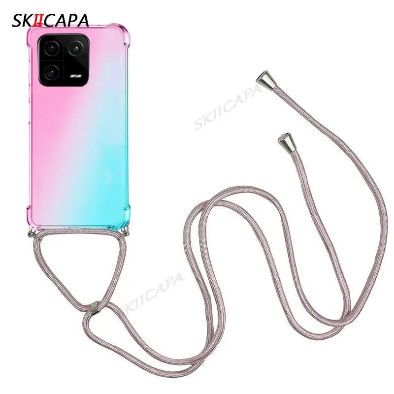 

Gradient Translucent Silicone Case for Honor 200 Smart 5G X60 Pro Honor200 Lite Crossbody Lanyard Soft Cover for Honor X7C 4G honor 200 smart 5G