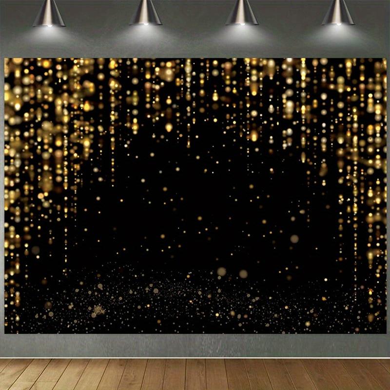 1 Stück schwarzer und goldener Glitzer-Hintergrundbanner mit goldenen Punkten - Polyester-Hintergrund für Geburtstage, Hochzeiten und Chris