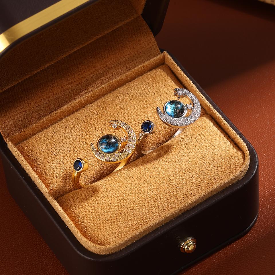ZAKOL New Blue Planet Series Shiny Zircon Adjustable Open Ring for Women Exquisite Unique Anniversary Birthday Zircon Gift