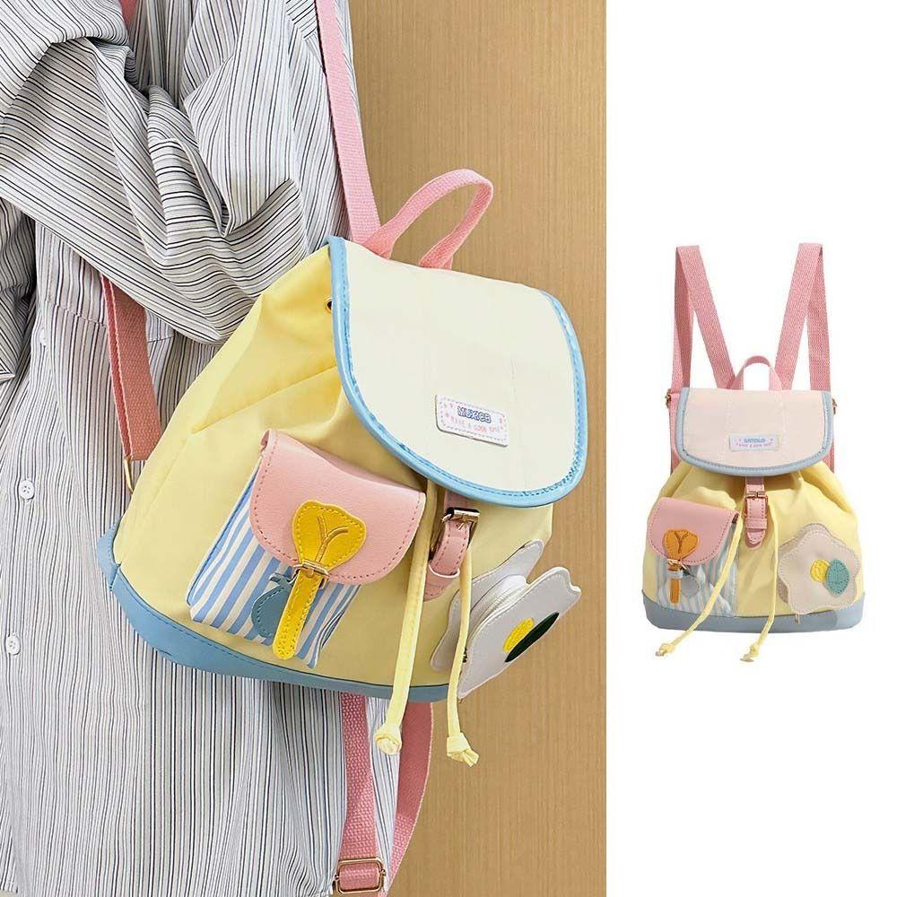 Drawstring Students School Bag Cartoon PU School Bag Storage Bag Creative Flower Backpack  Travel