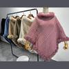 Plus Size Women's Knitted Pullover Shawl with Faux Rabbit Fur Collar - European & American Autumn/Winter Collection