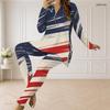 Women Plus Size Beige Star Printed Half Zip Long Sleeve Longline Top And Fitted Pants Two Piece Set