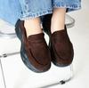 Vivian Women's Platform Loafers with Volume Sole, V5343AL, Brown Suede, Size M (23.0-23.5)