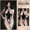 Bare sexy lingerie patent leather onesie passion uniform seduction supplies open crotch wild suit