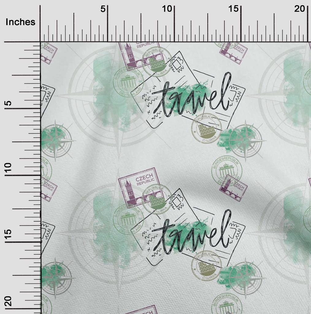 oneOone Cotton Flex Mint Green Fabric Stamps & Direction Compass Travel Diy Clothing Quilting Fabric Print Fabric By Yard 40 Inch