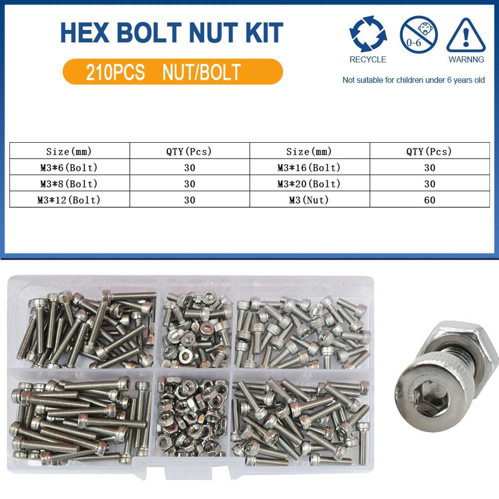 304 Stainless Steel Bolts And Nuts Set M2 M3 M4 M5 M6 Hexagon Hex Socket Screws Allen Cap Head Bolt Nut Set Assortment Kit