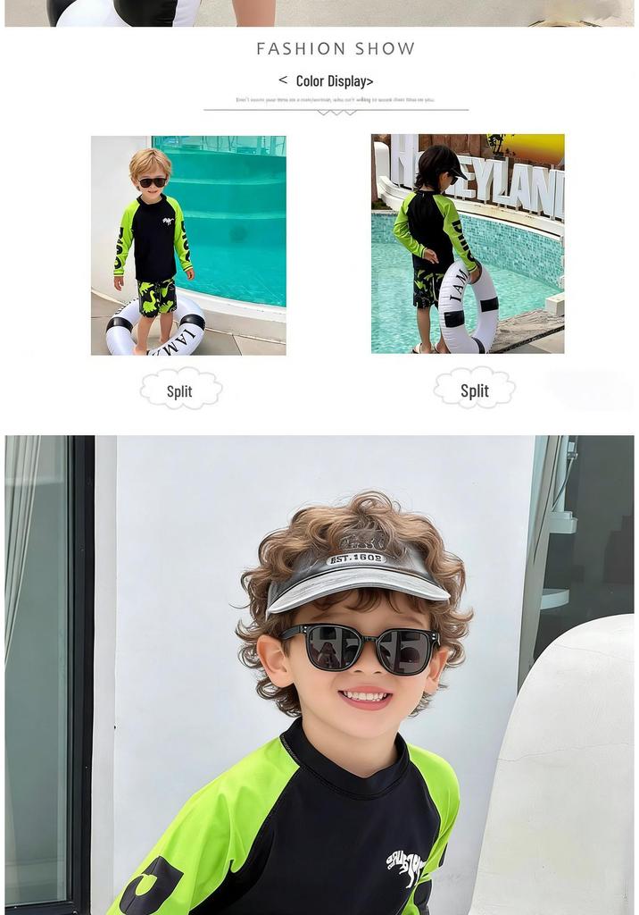 2026 Boys' Two-Piece Dinosaur Swimsuit Set – Long Sleeve, Sun-Protective, Breathable, Quick-Dry