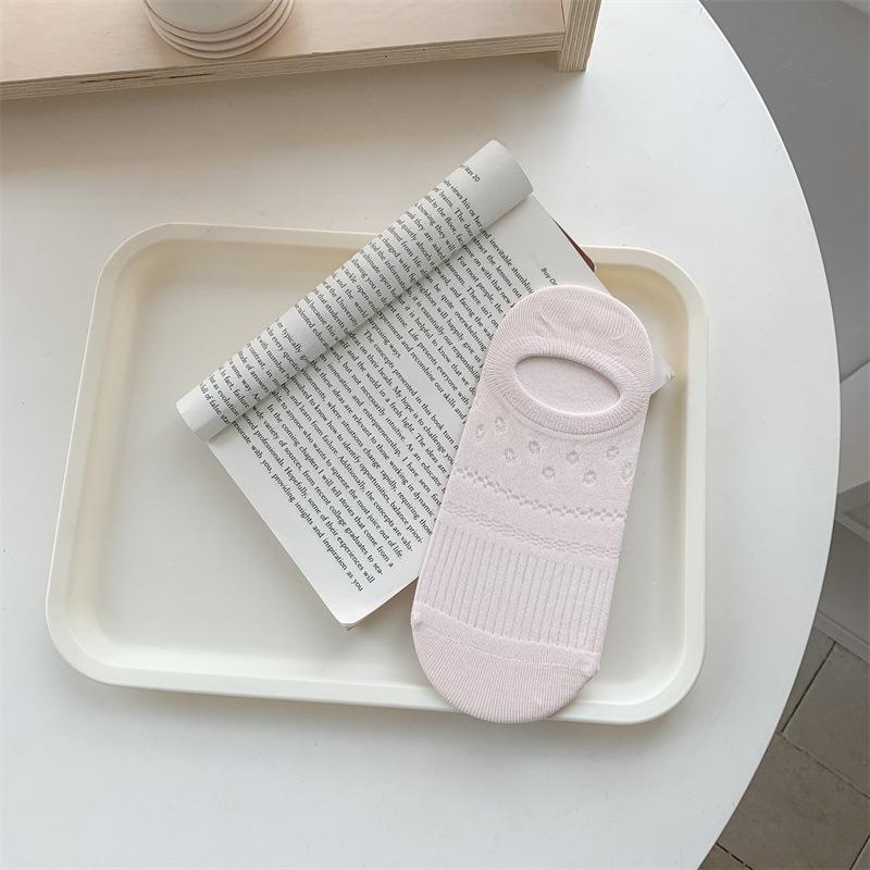 Summer Lightweight Cotton-bottom Anti-slip Women's Invisible Non-rigid Open-weave Breathable Shallow-mouth Silicone Style