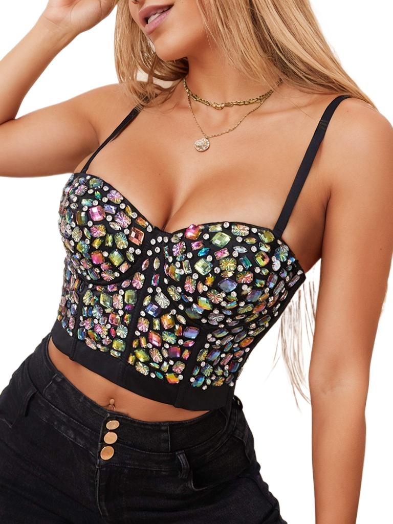 Rose Beauty Barevný drahokamu Bustier Crop Corzet Cami Top