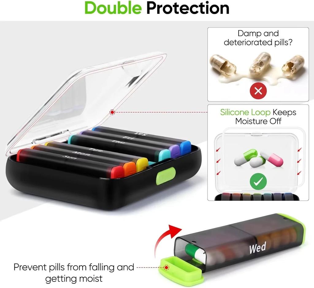 14 fack 7-dagars pillerdosa Dammätande Fuktsäker Veckopillerask Stor kapacitet Veckomarkering Bärbar pillerdispenser
