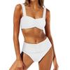 Bikini sexy de cintura alta 1011 fruncido para cubrir la barriga y lucir delgada traje de baño de dos piezas europeo y americano para mujer