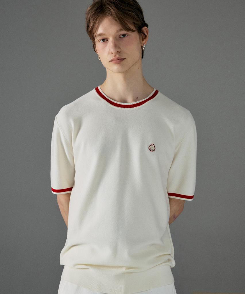 HYPERREET Unisex Cool Color Block Short Sleeve Round Neck Knit [Butter Red]_Hg2Sw999