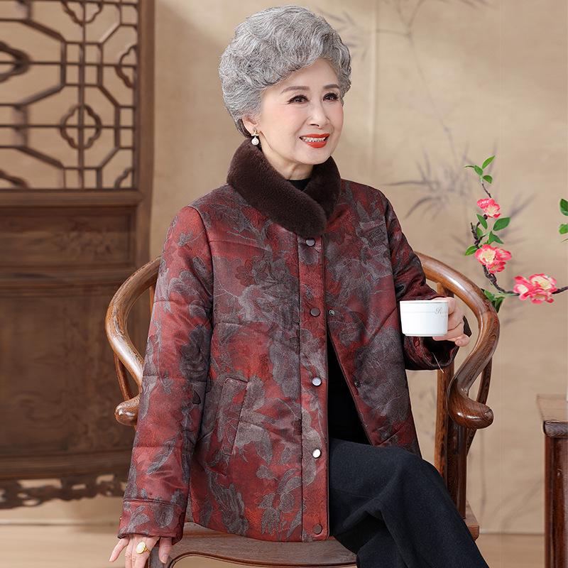 

Grandma Winter Plus Velvet Warm Cotton Jacket - New Chinese Style for Middle-aged & Elderly Women, 2026 Trendy Thickened Design. 5XL [150-160 lbs] помаранчевий/червоний
