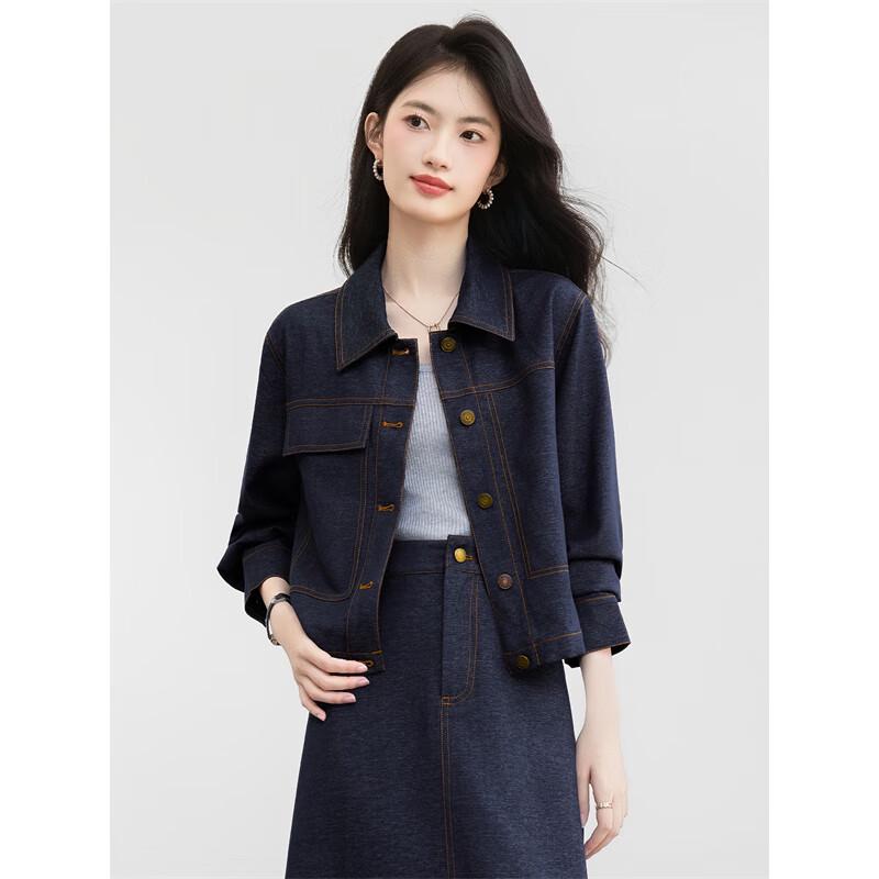 Xinfeiyu Women s Short Retro Denim Jacket M