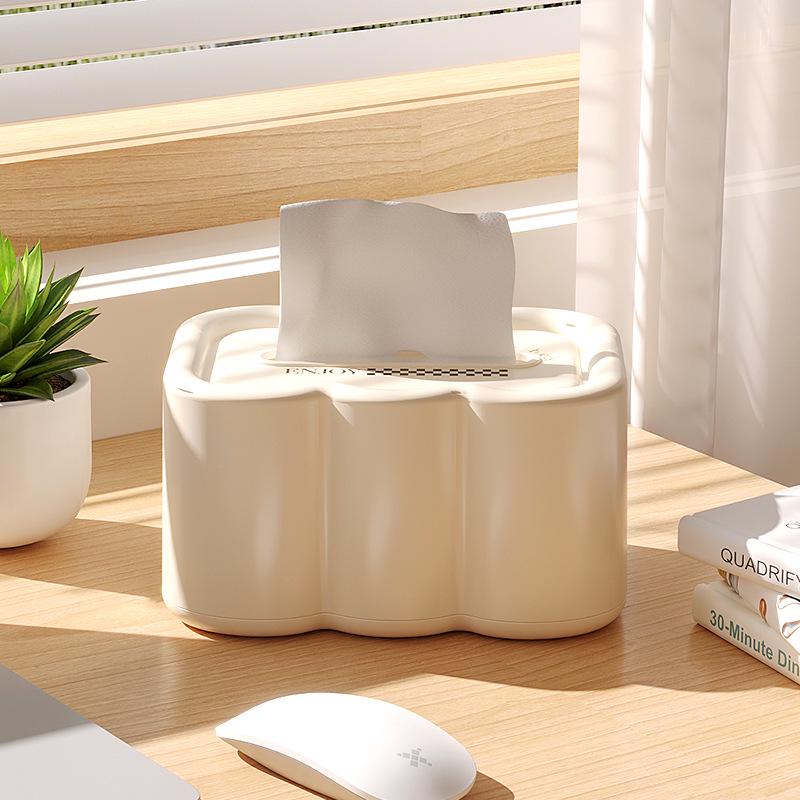 High-End Spring Pop-Up Tissue Box | Creative Desktop Napkin Storage | Cream Style