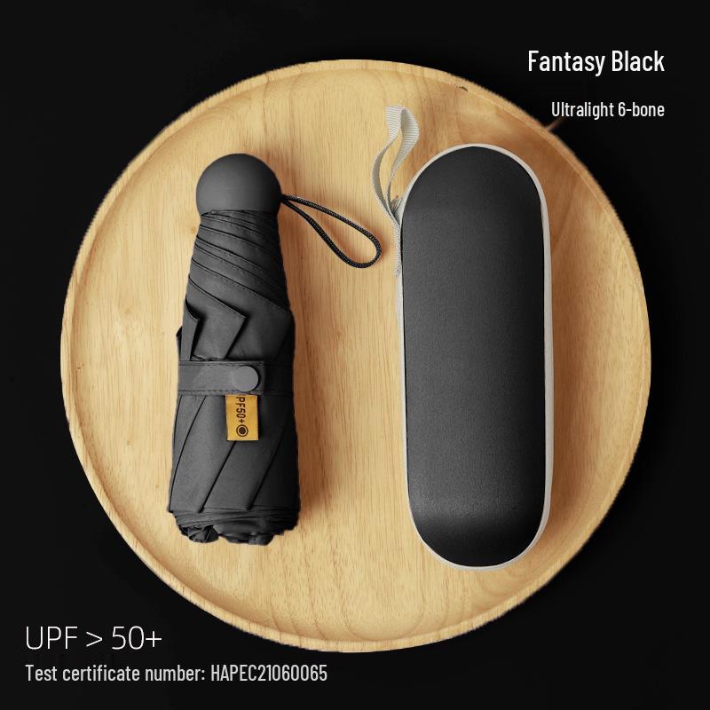 Compact Dual-Use Sun and Rain Umbrella with Black Glue Sunshade - Stylish Ladies' 5-Fold Capsule Design