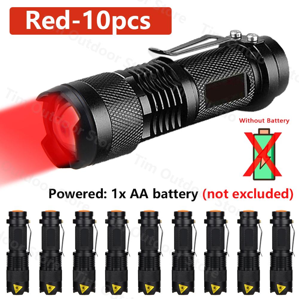 Mini LED Flashlight Green/Red Zoomable Tactical Torch Lamp Hunting Portable Torch Flash light Adjustable Flashlight for Hiking