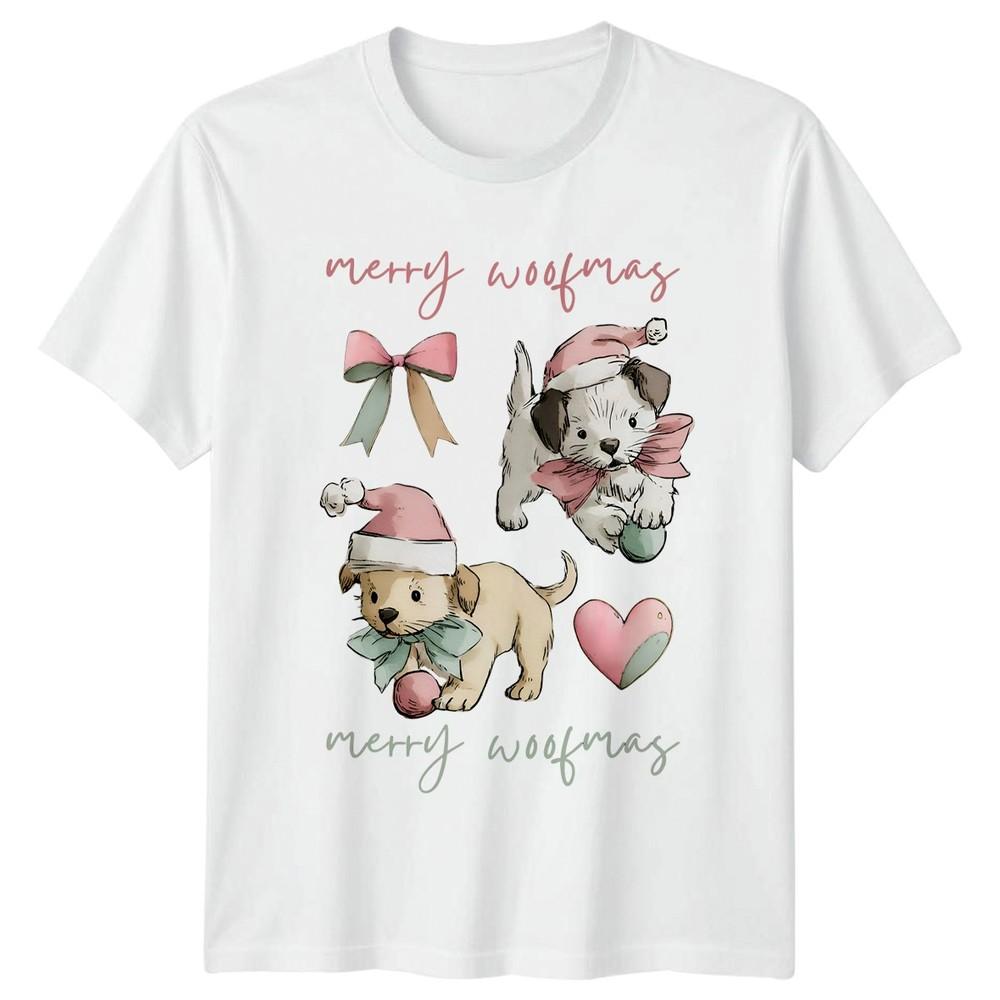 Merry Woofmas Puppies Christmas Dogs Animals Unisexs TShirt Unisexs Tee Graphic S