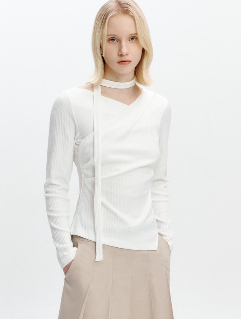 GRAYDATION Unbalance Draped Wrap T-Blouse Off White