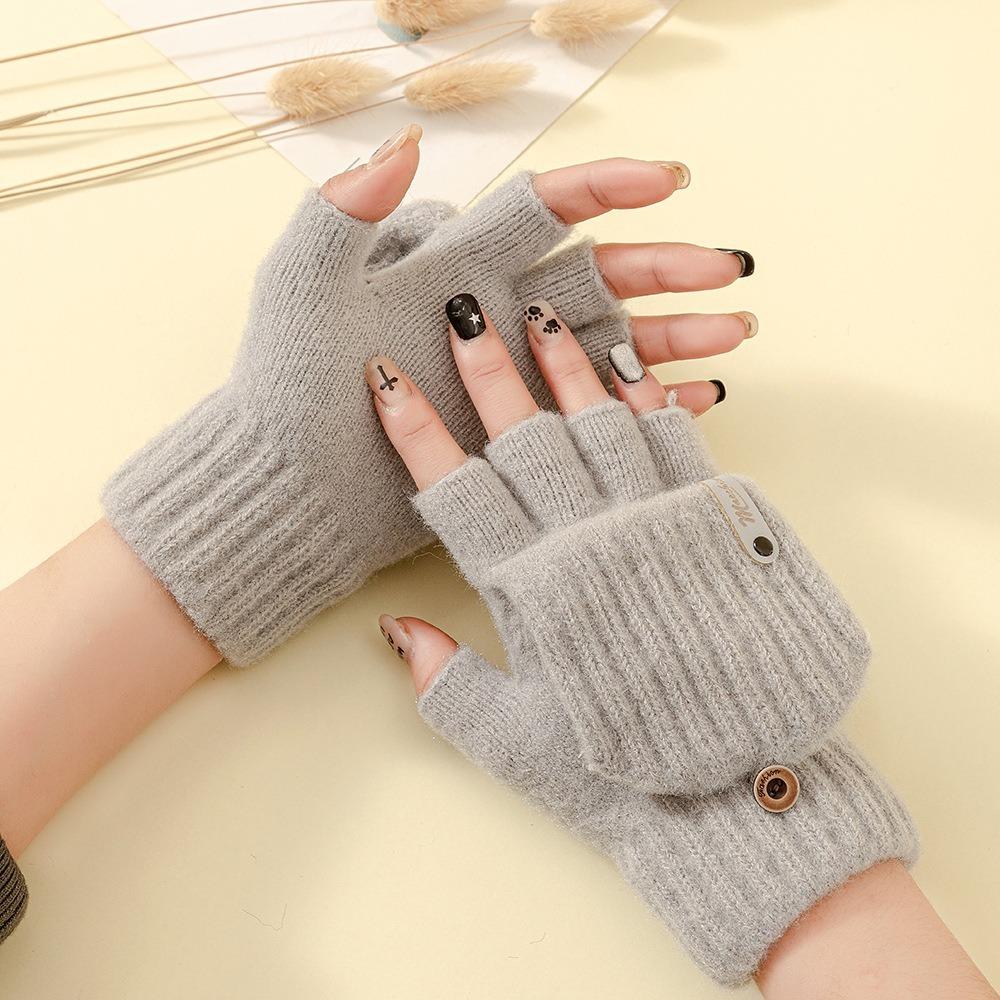 

Touchscreen Knitted Wool Gloves Half-Finger Anti-Cold Bicycle Riding Gloves Thickened Fingerless Gloves Writing And Typing серый